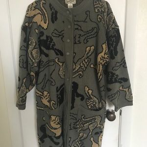 Vintage cat tails pattern long cardigan